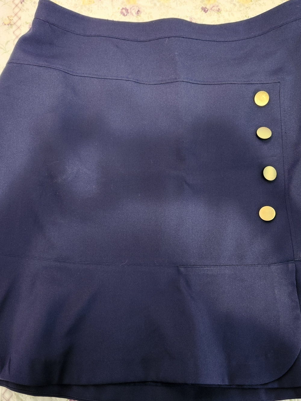 Eloquii Navy Blue Mini Skirt with Gold Buttons
